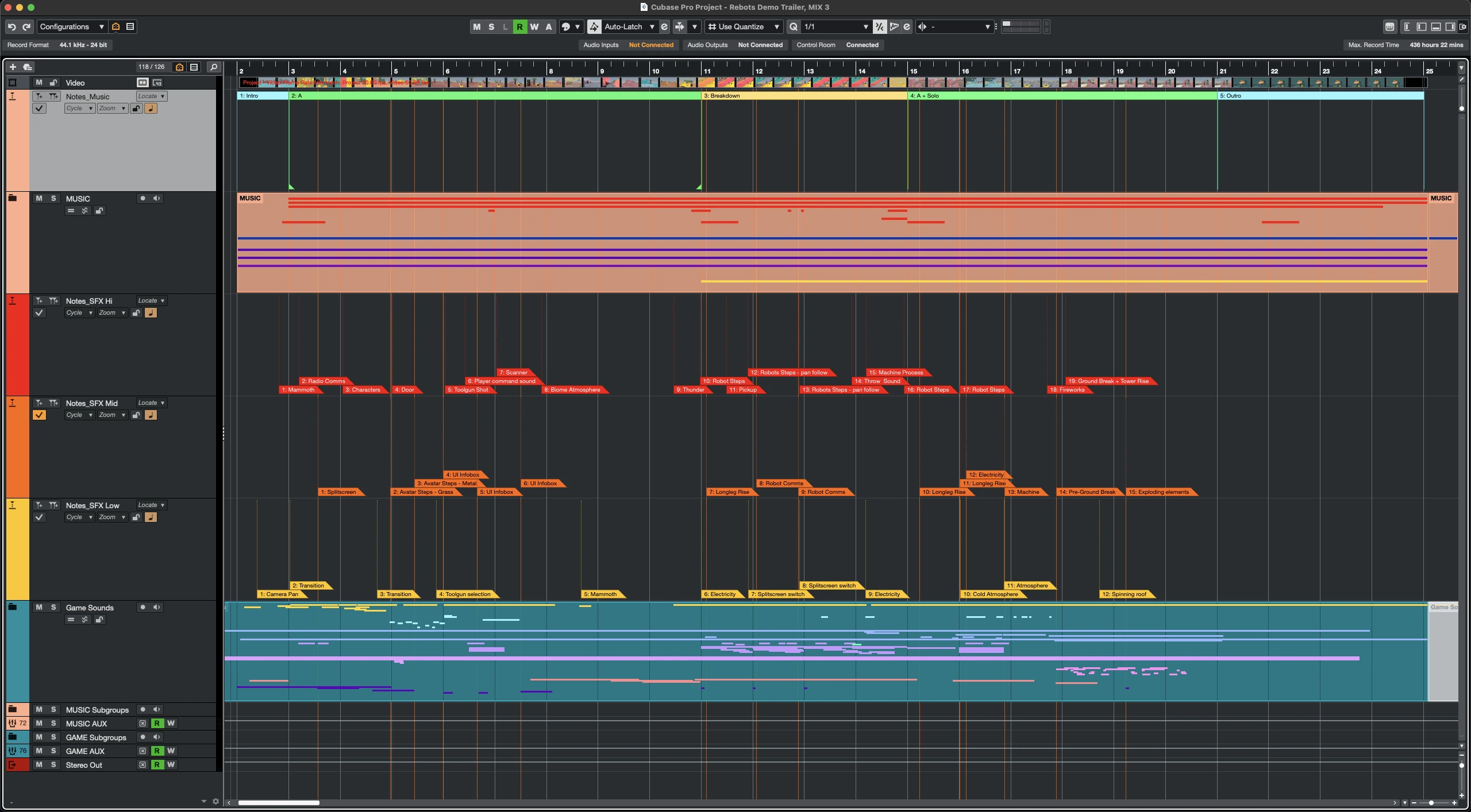 Cubase 14 Pro session of Rebots sound redesign
