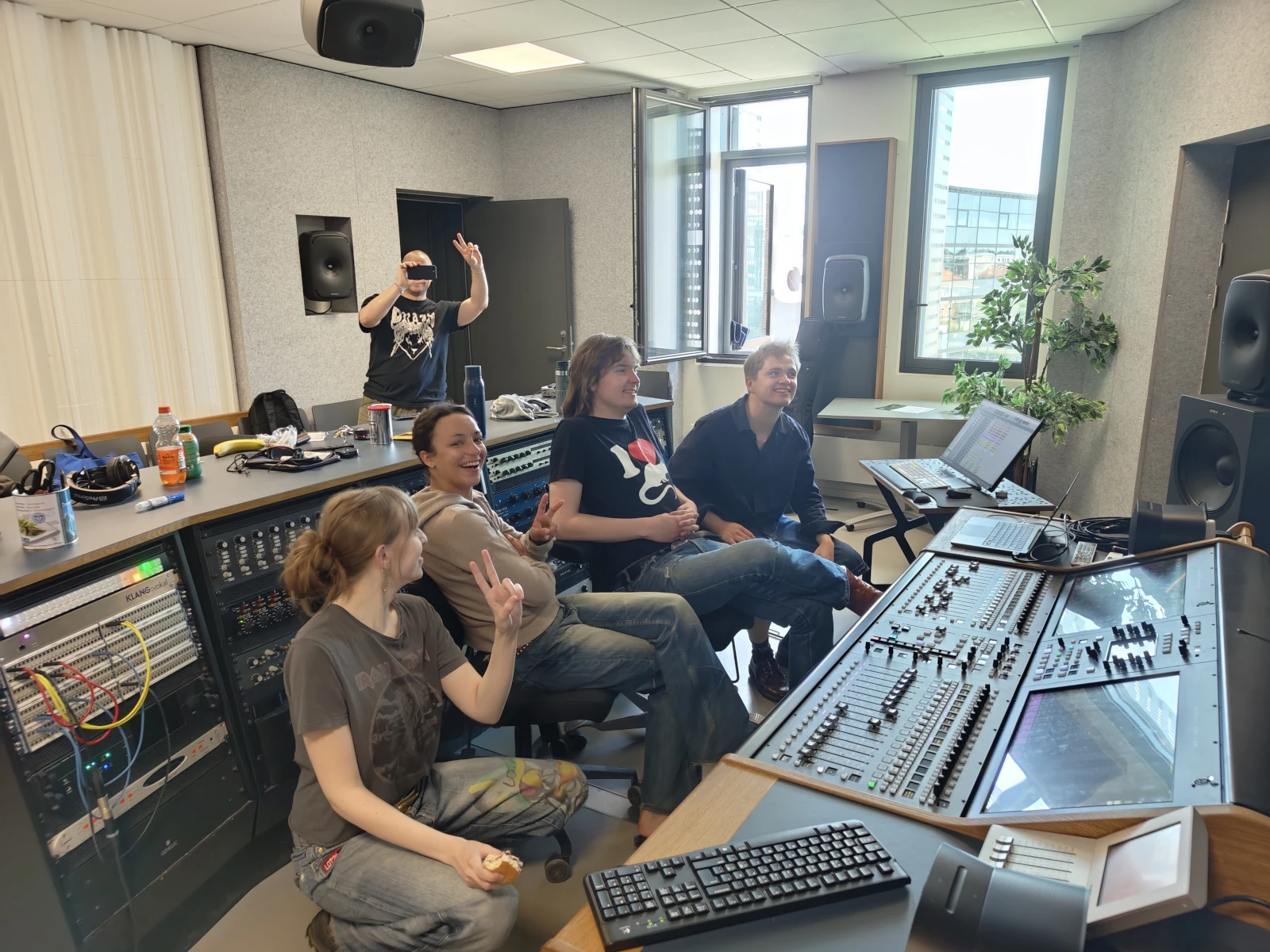 Caro Beck band sitting in the control room